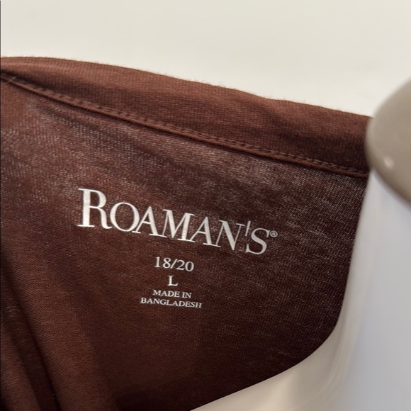 Roaman's US 18 - 20 Large Brown 3/4 Sleeve Oversized Button Down Tunic Blouse - Picture 5 of 7